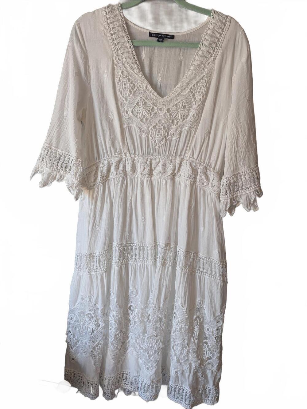 Boston Proper White Crochet Detail Dress